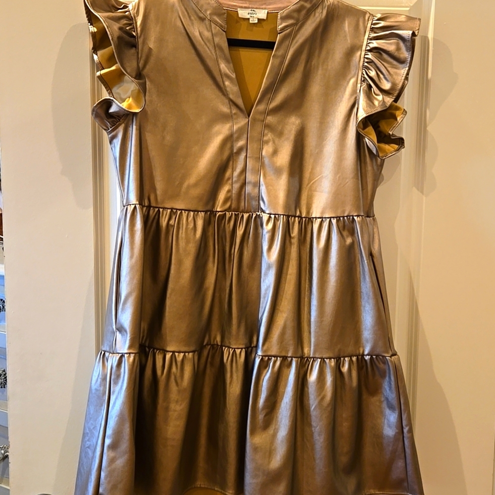 Entro Bronze Chrome Pleather Shift Dress